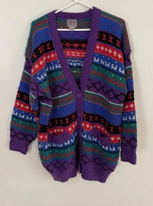 Vintage IVY Colorful Button Up Cardigan Sweater Christmas Oversized Size Medium - Picture 1 of 4