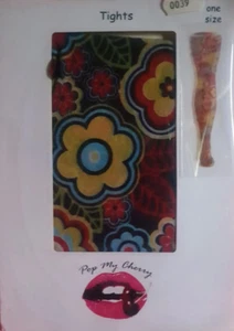 Vintage Pop My Cherry Psychedelic Hippie Floral Print Tights - Picture 1 of 1