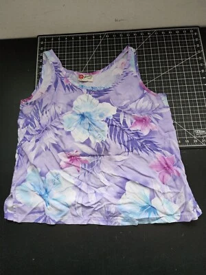 Camiseta sin mangas Hilo Hattie Hawaii para mujer con estampado floral talla L púrpura manchada Foto 1 de 4