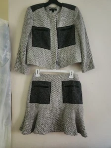 Ann taylor set skirtsuit jacket + mini skirt woven sz 4 white black Stains nwot - Picture 1 of 11