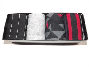 ALFANI Assorted Red Black Gray 4 Pack Pair Gift Set New In Box Dress Socks - Picture 1 of 2