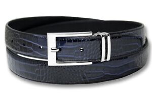Biagio Croc Embossed NAVY BLUE Mens Bonded Leather Belt Silver-Tone Buckle sz 38