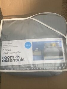 NEW!  Room Essentials King Size 3 Piece Gray Duvet Cover Set With Shams