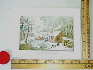 CURRIER & IVES print A Home In The Wilderness IMAGE 6 X 4, paper 8 X 6 MINT - Picture 1 of 5