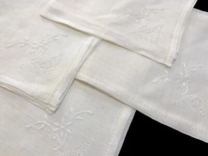 Set of 4 Pina Linen Floral Whitework Embroidery 14" Luncheon Napkins (RF951-5) - Picture 1 of 10