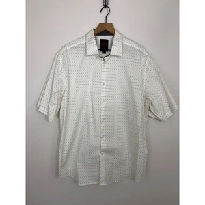 Linea Uomo Men’s XXL Stretch Short Sleeve Button Down Shirt White Polka Dot  - Picture 1 of 4