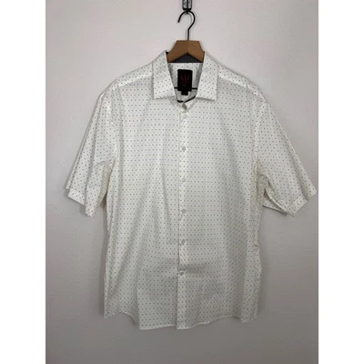 Linea Uomo Men’s XXL Stretch Short Sleeve Button Down Shirt White Polka Dot  - Image 1 of 4