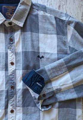Camisa Zara Man Denim Couture XXL 2XL 42x30 cinza búfalo xadrez botão rolo M - Imagem 1 de 4