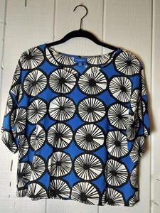Marimekko X Target  Blue Geometric Blouse Circle Artsy Crop Top M/ Boho Art Wear - Picture 1 of 10