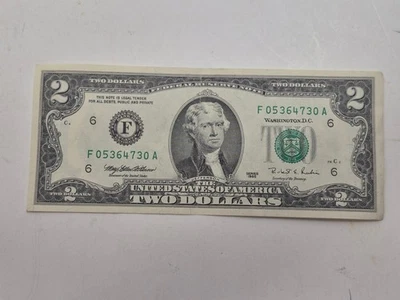 RARE VINTAGE 1995 $2 DOLLAR BILL F05364730A,  ATLANTA - Image 1 of 4