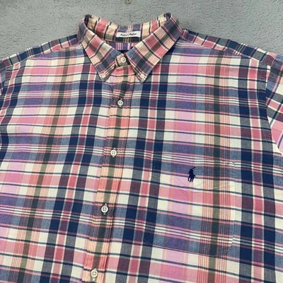Camisa masculina Ralph Lauren XLT rosa xadrez manga curta indiana Madras algodão clássico - Imagem 1 de 4