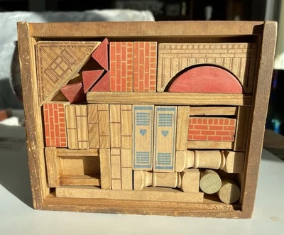 Bloques de construcción de juguetes de madera alemanes vintage para niños en caja COMPLETOS AÑOS 40 50 Foto 1 de 4