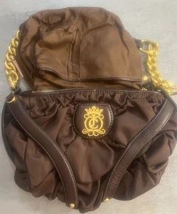 Borsa a tracolla vintage JUICY COUTURE marrone nylon pelle Y2K catena corona reale - Foto 1 di 20