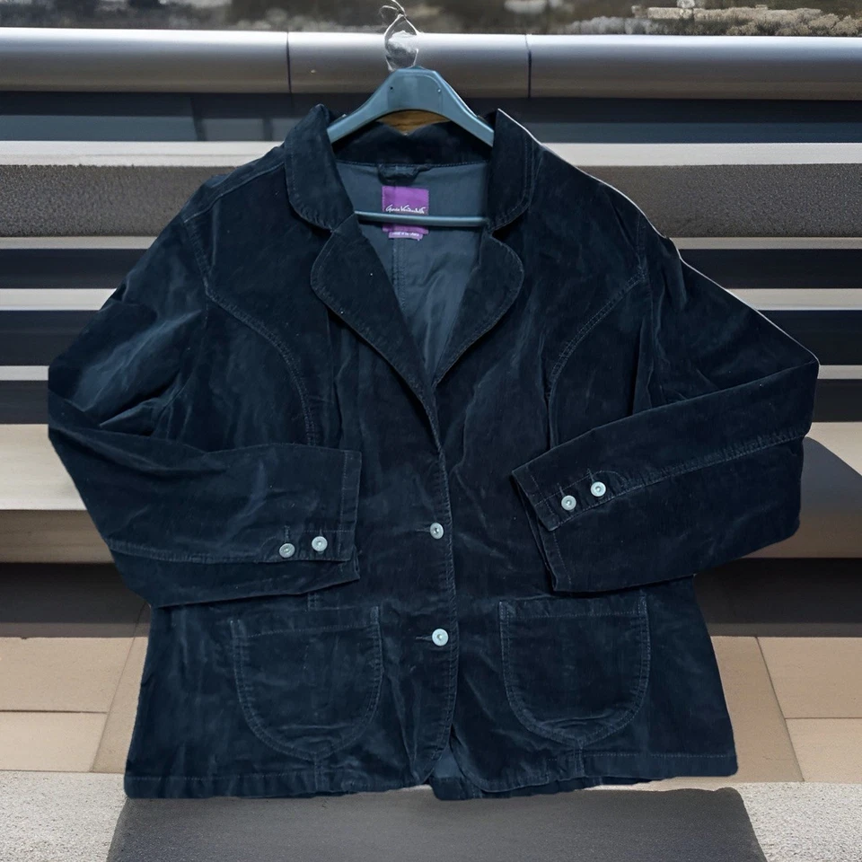 Chaqueta Blazer De Colección Años 80 Mujeres 2X Gloria Vanderbilt Elastizada Negra Terciopelo Grannycore Foto 1 de 4