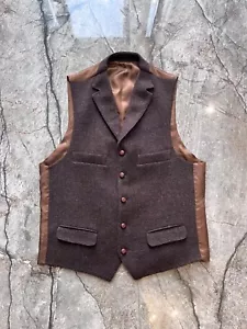HARRIS TWEED Carl Gross Herren Weste Weste Braun Tweed Wolle 50 - Bild 1 von 13