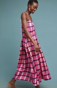 Anthropologie Paper London Dress Silk Plaid Natalie Pink 8 Usa /12Uk NWT - Picture 1 of 5