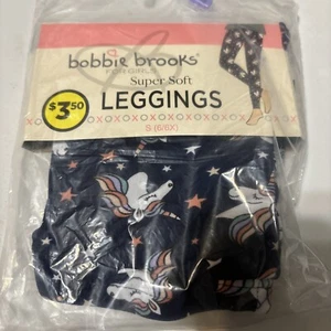 Bobbie Brooks Girls Super Soft Leggings, Black w/ Unicorns, Size S (6/6X) - Picture 1 of 2
