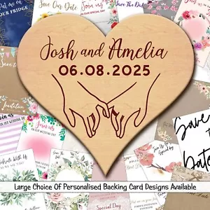 Imanes y tarjetas de respaldo para guardar la fecha de boda de madera con corazón de mano - Imagen 1 de 7