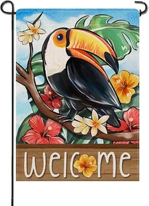Welcome Spring Summer Toucan Bird Small Decorative Garden Flag Yard Decoration - Picture 1 of 6
