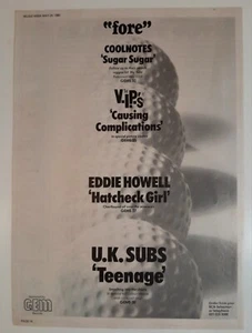 GEM Records U.K. SUBS The V.I.P.'s. Eddie Howell Mai 1980 Original Werbeplakat - Bild 1 von 4