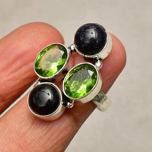 Anello gioiello in argento sterling 925 con pietra preziosa onice nera misura 6 - Foto 1 di 8