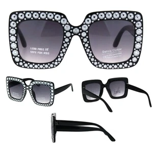 Kids Size Girls Bling Concave Engraving Rectangular Butterfly Sunglasses - Picture 1 of 5