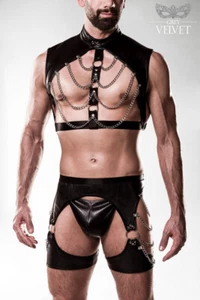 Grey Velvet Harness Set Men Herren Clubwear Erotikset Ketten Schwarz 20051 - Bild 1 von 4
