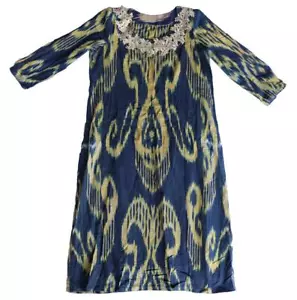 UZBEK TRADITIONAL COTTON IKAT ADRAS WOMEN'S DRESS - CHEMISE - Picture 1 of 4