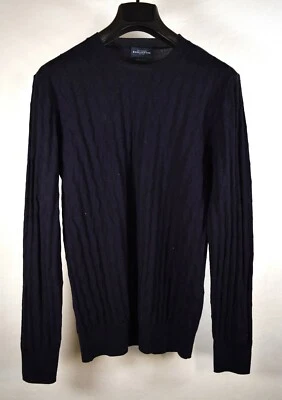 Ballantyne Mens Wool Crewneck Diamond Jacqard Jumper Sweater Navy S Italy - Image 1 of 4