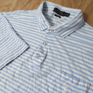 Polo Sport Ralph Lauren Golf Polo Shirt White Light Blue Stripe Logo Men's Sz Lg - Picture 1 of 7