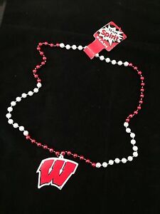 Wisconsin Badgers Necklace Black Leather Cord NCAA Metal Small Pendant College