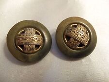 AWESOME Vintage Faux STONE Base w/ ORNATE Goldtone Center CLIP Earrings 15CE19