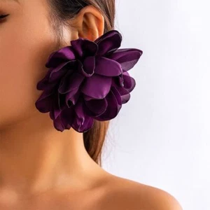 Luxury Design Exaggerated Earrings Fabric Floral Eardrop Women Girls - Picture 1 of 18