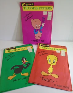 Vtg Looney Toons Transfer Patterns Lot Daffy Porky Tweety Painting Embroidery - Picture 1 of 8