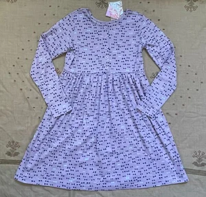 Hanna Andersson Purple Bow Print Button Cotton NWT Playdress, Size 150 - Picture 1 of 3