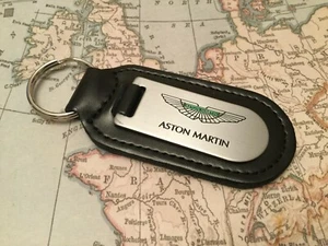 ASTON MARTIN Key Ring Etched and infilled On Leather - Picture 1 of 3