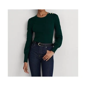 Lauren Ralph Lauren geknöpfter gerippter Baumwollmischung Pullover, Saison grün P/SMALL neu mit Etikett - Bild 1 von 1