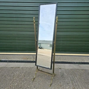 Vintage Free Standing Cast Brass Base Cheval Mirror with Lion Finnials, Pad Feet - Picture 1 of 23