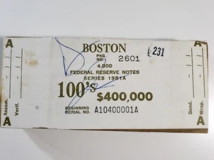 1981  $100 FEDERAL RESERVE NOTE BRICK PLATE BLOCK FOR $400000 FED WRAPS - Picture 1 of 3