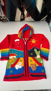 Kids Ethic Alpaca Cotton Knit Handmade In Ecuador Zip Hood Sweater Jacket Size 7 - Picture 1 of 5