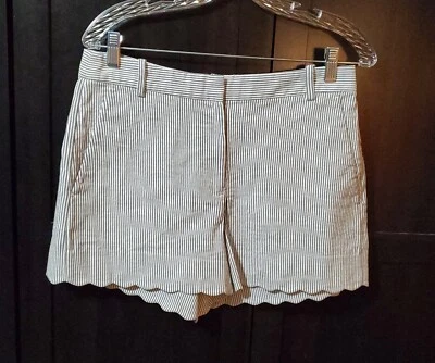 Pantalones Cortos Para Mujer J Crew Talla 8 Azul Blanco Rayas Clásicos Frente Plano con Bolsillos Foto 1 de 4