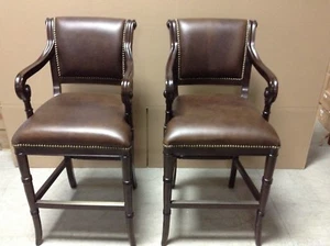 2 Frontgate Barrera BAR Height bar Stool Seat Height 30" Leather Fabric back - Picture 1 of 4
