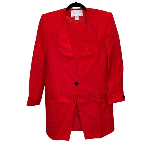 Gonna blazer Christian Dior The Suit 2 pezzi rosso rayon taglia 8 vintage