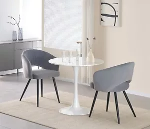 80CM Round Dining Table and Chair Set Restaurant Cafe Office Grey Velvet Tulip - Picture 1 of 7