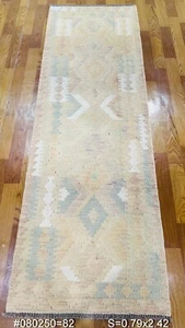 De colección Antiguo Afgano Nómada Color Pastel Hecho a Mano Lana Kilim Runner 79x242cm - Imagen 1 de 9