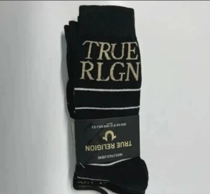 True Religion Crew Socks, NWT - Mens Size 6-12 1 Pack BLACK 3 Pairs Total - Picture 1 of 5