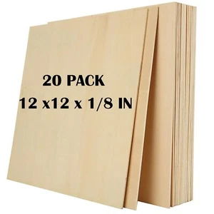 20PCS Basswood Sheets 1/8 x 12 x 12 Inch Plywood 3mm Square Wooden Board for ... - Picture 1 of 9