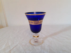 Interglass Goblet Cobalt Blue & 24 Kt Gold Crystal Glass Italian Wine Goblet - Picture 1 of 19