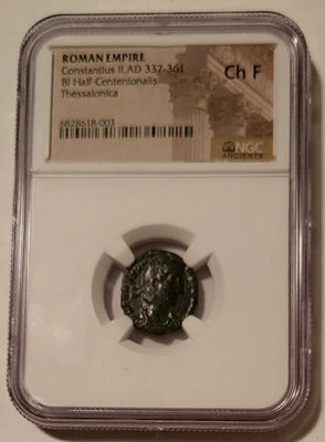 Римская империя Констанций II AD 337-361 половина Centenionalis Thessalonica Ch F NGC - Изображение 1 из 4