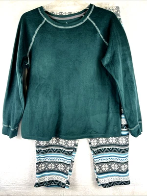 Womens Cuddl Duds 2 Piece Very Soft Fleece Pajamas Green/Blue/White Size PM READ - Image 1 of 4